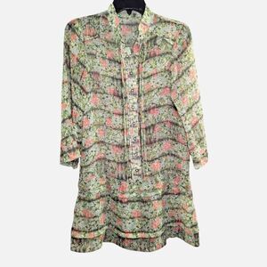 TRF Green & Coral floral sheer tunic top dress womens M